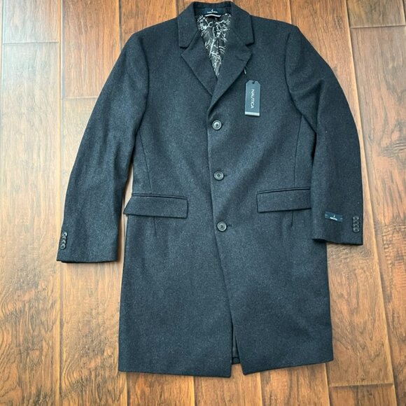 NWT Nautica Men's Classic-Fit Batten Overcoat Black Sz 38R $350 Charcoal Grey - Picture 2 of 7